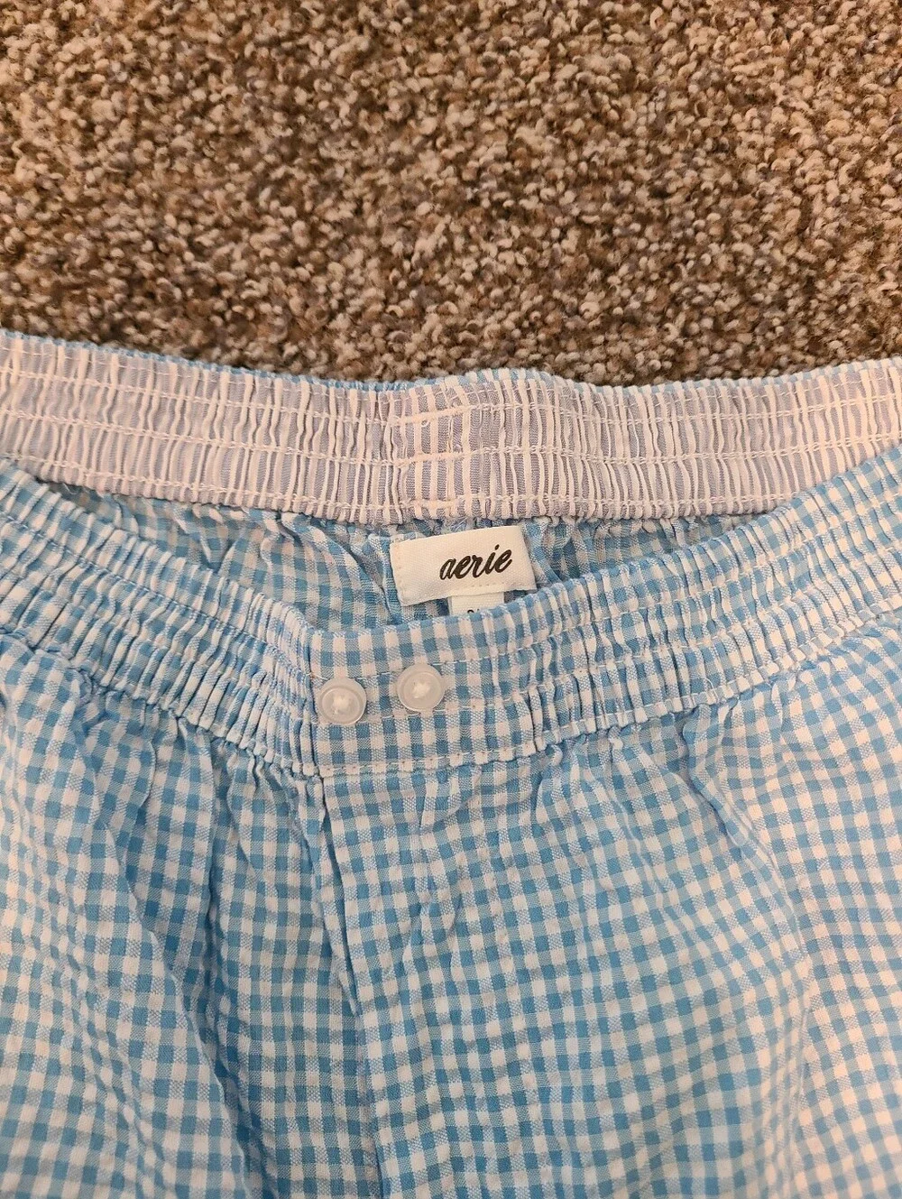 aerie Light Blue Gingham Lounge Pants Size Small Nwt - Picture 2 of 8